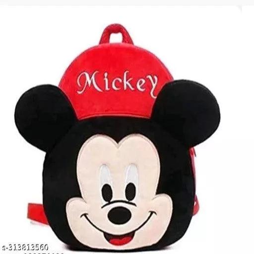 SCHOOL BAG for Kids Soft Plush Backpack BLUE PANDA AND RED MICKEY or Small Kids Nursery Bag Kids Gift (Age 2 to 6 Years) (Nursery/Play School) Plush Bag - Springkart 