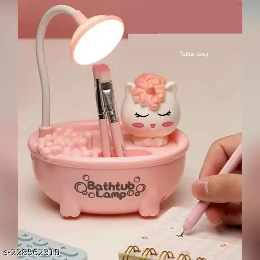 Jellify Peach Bathtub Kitty Shape LED Table Lamps with Mobile Stand and Sharpener Study Lamp - Springkart 
