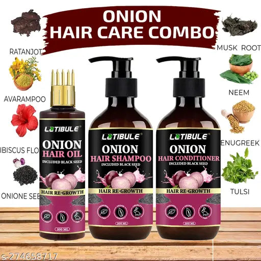 Red Onion Black Seed Oil Ultimate Hair Care Kit (Shampoo(200ml) + Hair Conditioner(200ml) + Hair Oil(100ml))- Net Vol (3 Items in the set) Hair Care Combo
