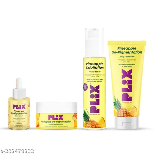 PLIX - THE PLANT FIX | Pineapple De-Pigmentation Regime with Pineapple Exfoliation Fruity Toner, Pineapple Juicy Face Wash/Cleanser, Pineapple Depigmentation Dewy Serum, & Smoothie Moisturizer