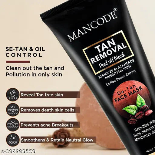 Mancode De-Tan Peel off Face Mask for Men and Women 100ml | Coffee Extract to Remove Tan & Deep Cleansing Exfoliator Peel Mask for Face, Defeat Blackheads & Whiteheads, De-Tan Face Peel of Mask for Glowing Skin and White & Brighten Skin
