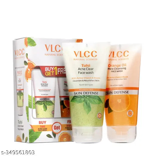 VLCC Tulsi Acne Clear Face Wash with FREE Orange Oil Pore Cleansing Face Wash -  with Buy One Get One - 300 ml
