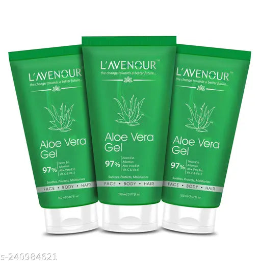 L'avenour Aloe Vera Gel for Face, Body & Hair with Pure Aloe Vera, Vitamin C, Vitamin E, Allantoin & Neem Extract 150ml (Pack of 3)