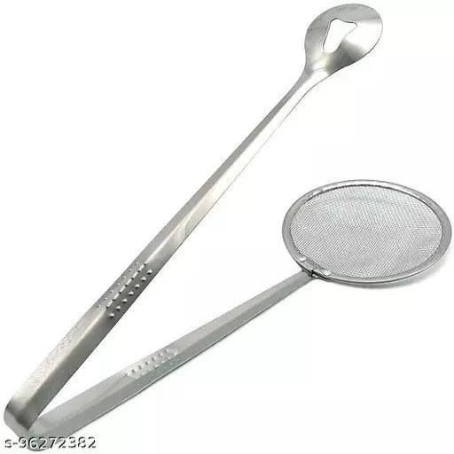 Multi-Functional 2 in 1 Stainless Steel Fry Tool Filter Spoon Snack Strainer with Clip - Springkart 