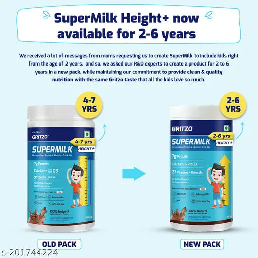 Super Milk Height+ (2-6y), 7g Protein (Double Chocolate, 400g) | Zero Refined Sugar, 21 Vitamins & Minerals