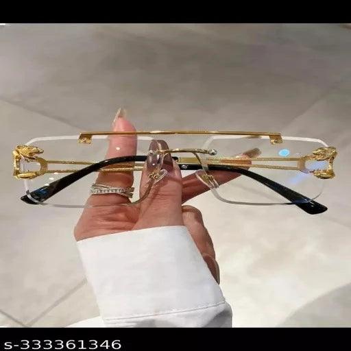 Mc Stan Rimless Men and Womens Sunglasses Retro Luxury Gold Metal Frameless Rectangle Leopard Arms - Springkart 