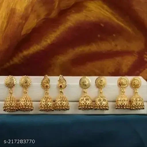 Jewellery Combo of 4 Traditional Gold Plated Jhumki Earrings for Women & Girls