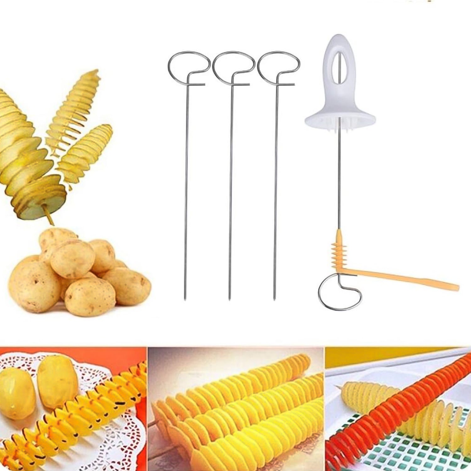 1 Set Potato Spiral Cutter Potato Twister (4 Spits) - Springkart 