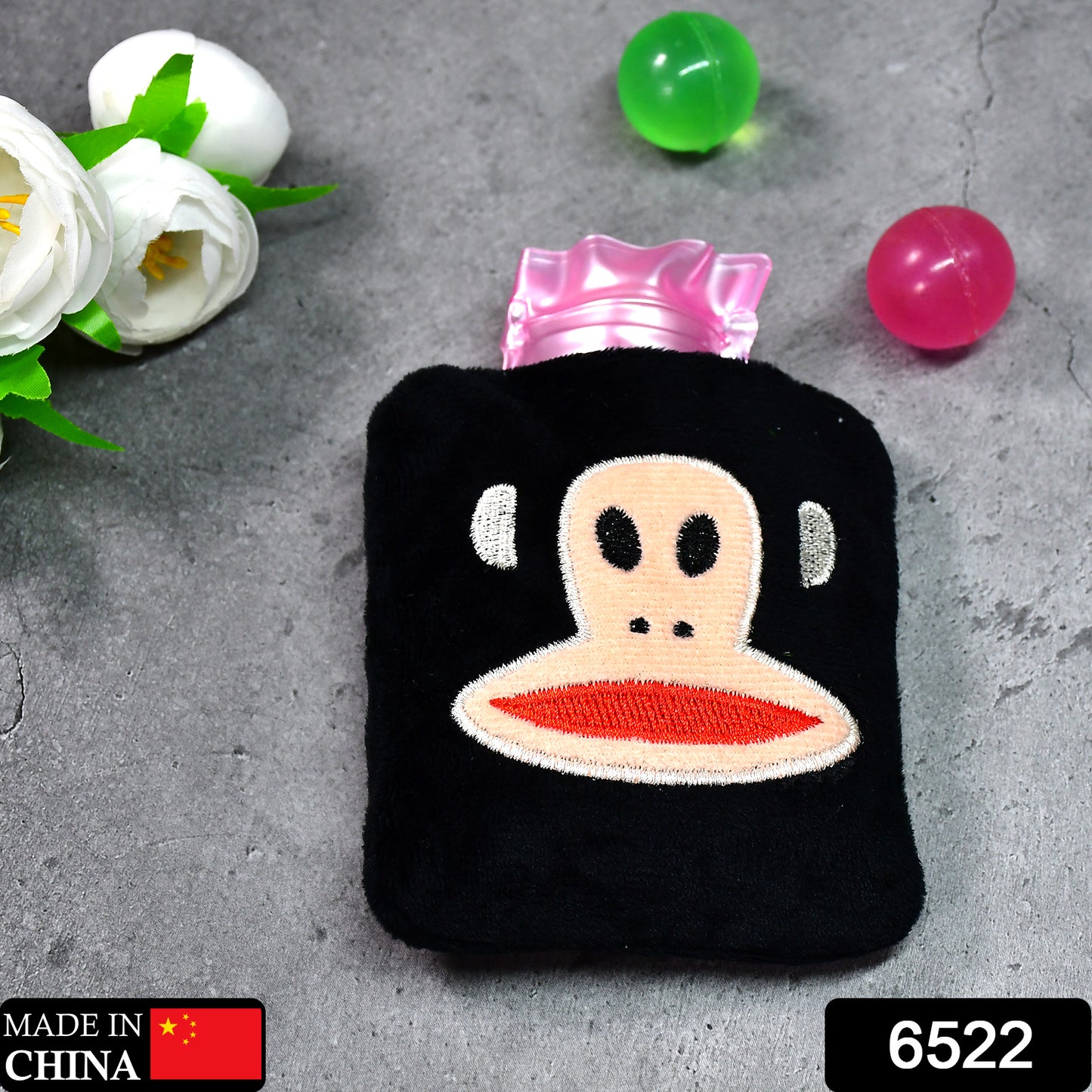 6522 Black Monkey Small Hot Water Bag With Cover For Pain Relief Neck Shoulder Pain And Hand Feet Warmer Menstrual Cramps. - Springkart 