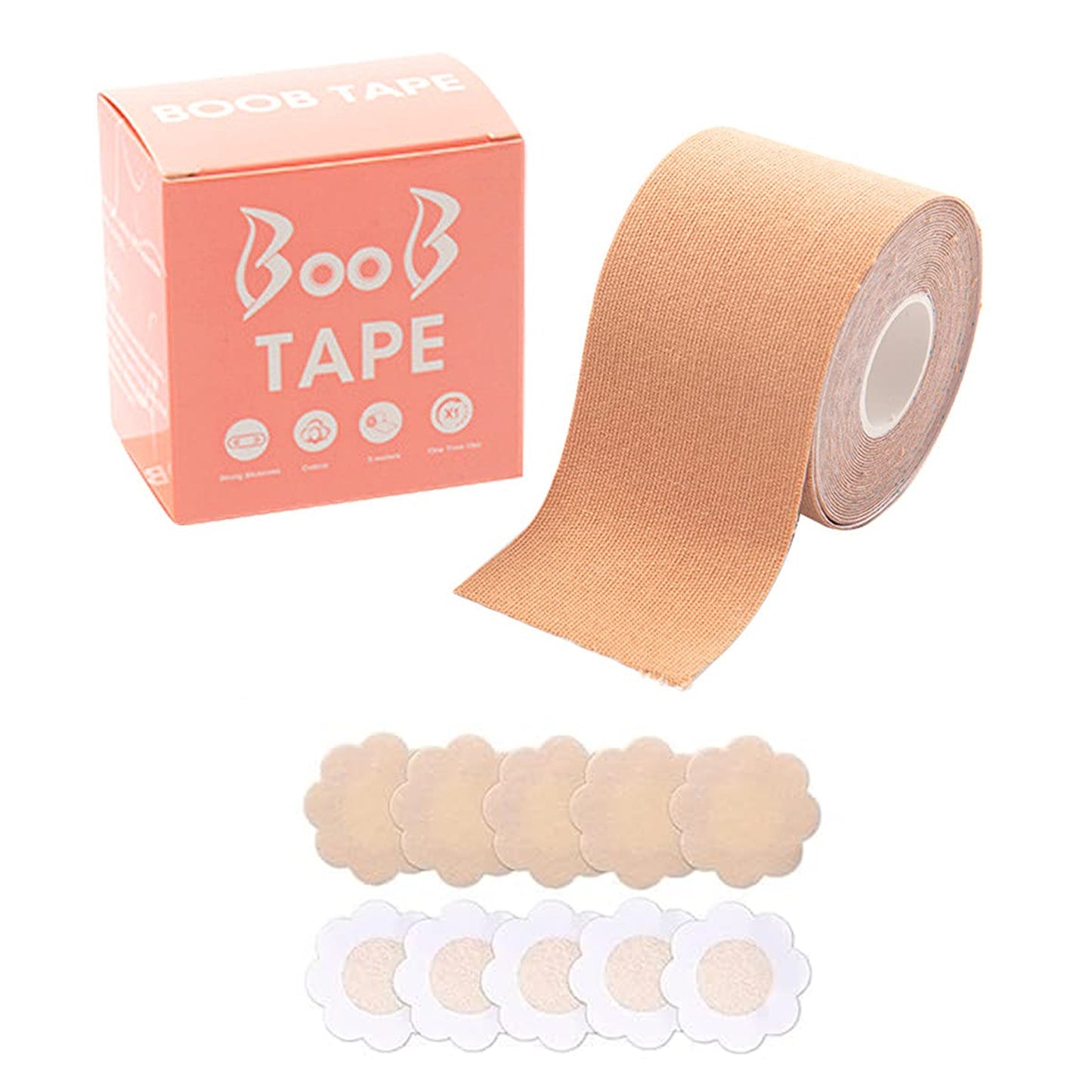 6596 Boob Tape With 10 Pairs Nipple Cover Cotton Wide Thin Breast Tape - Womens Girls Breast Lift Booby Tape - Push Up Lifting Tape - Suitable For All Breast Types - Breast Lift Bra Tape - Bob Tape For Natural Breast Lift (1 Pc 5 Meters) - Springkart 