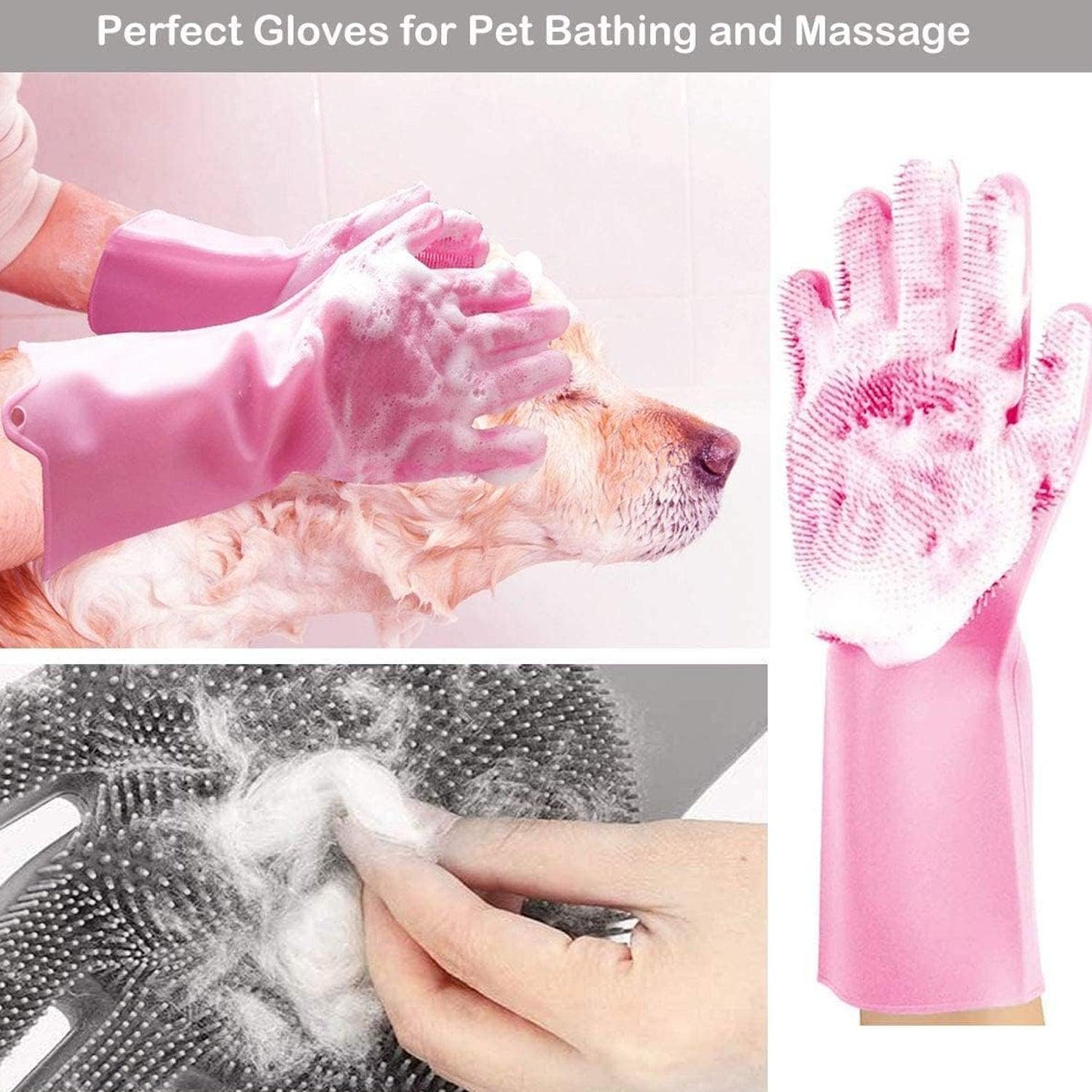 0712 Dishwashing Gloves With Scrubber Silicone Cleaning Reusable Scrub Gloves For Wash Dish Kitchen Bathroom Pet Grooming Wet And Dry Glove (1 Pc Left Hand Gloves) - Springkart 