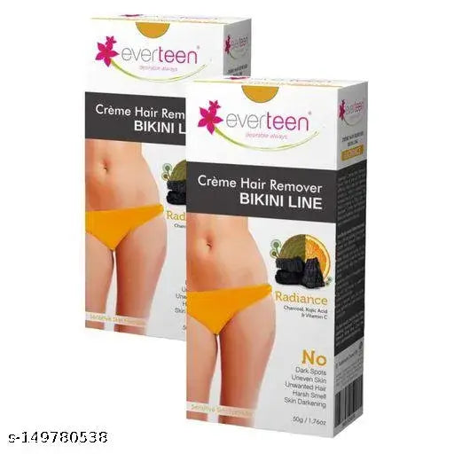 everteen RADIANCE Bikini Line Hair Remover Creme with Charcoal, Kojic Acid and Vitamin C - 2 Packs (50g Each) - Springkart 