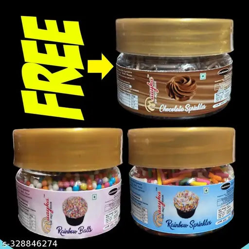 Maayka Premium | Combo of Cake Sprinkles Rainbow Balls + Rainbow Sprinkles + Chocolate Sprinkles Pack of 3 for Cake & Cupcake Decorations