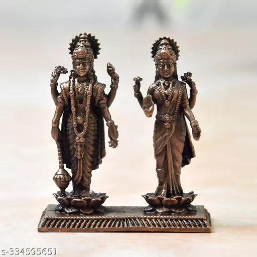 2.5 inches, 99.9% Copper Handmade Standing Vishnu Lakshmi Idol,90 Grams,Pack of 1 Piece