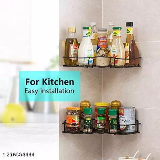 Multipurpose Metal L Corner Storage Shelf/Stand/Rack for Kitchen and Bathroom - Black Chrome - Springkart 