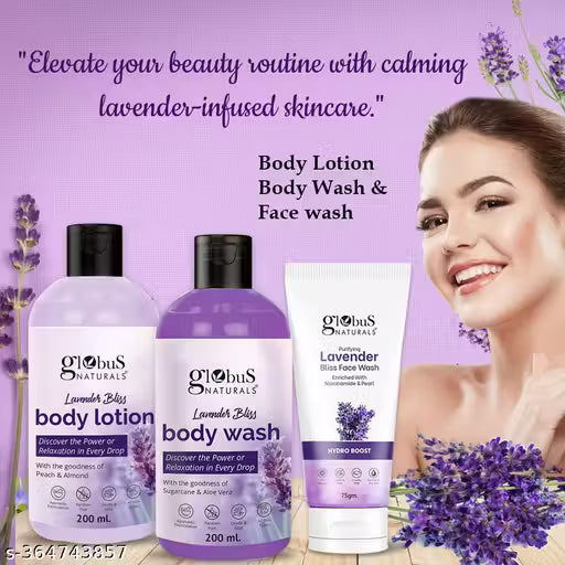 Globus Naturals Body & Face Combo Lavender Body Lotion, Body Wash & Face Wash for Women & Men