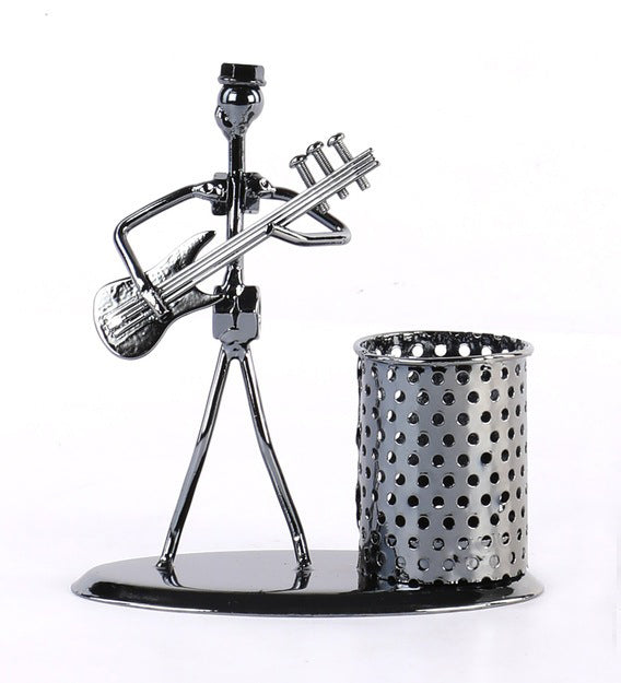 Iron Musician Playing Bass Guitar Pen Stand Showpiece - Springkart 