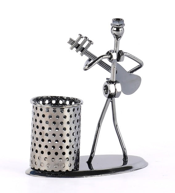 Iron Musician Playing Bass Guitar Pen Stand Showpiece - Springkart 