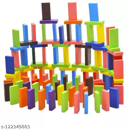 JMV 60 PCS Wooden Dominos Blocks Set, Kids Game Educational Play Toy, Domino Racing Toy Game (Multicolor) - Springkart 