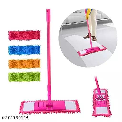 Wet and Dry Cleaning Flat Microfiber Floor Cleaning Mop with Telescopic Long Handle Dry Mop, Standard (Multicolour) - Springkart 