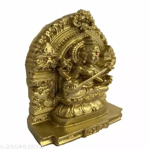 Sri Saraswathi Statue Idol for Pooja Room -11cm (Gold Colour) - Springkart 