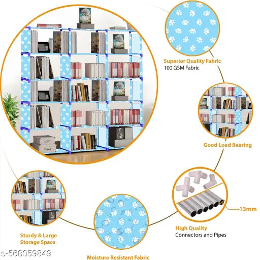 Xcentex - 18 Shelf Book shelf Almirah - Foldable, Collapsible & Portable bookshelf, Showcase bookstand Rack, open wardrobe