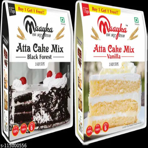 Maayka Premium | Atta Vanilla Cake Mix & Black Forest Cake Mix (Pack of 2)