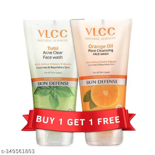 VLCC Tulsi Acne Clear Face Wash with FREE Orange Oil Pore Cleansing Face Wash -  with Buy One Get One - 300 ml