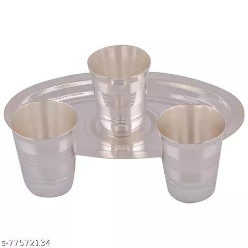 Silver Plated 3 Flower Glass With Tray - Springkart 