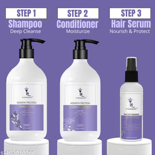 LA’BANGERRY Keratin Shampoo 250ml + Keratin Smooth Conditioner 250ml + Hair Serum 100ml