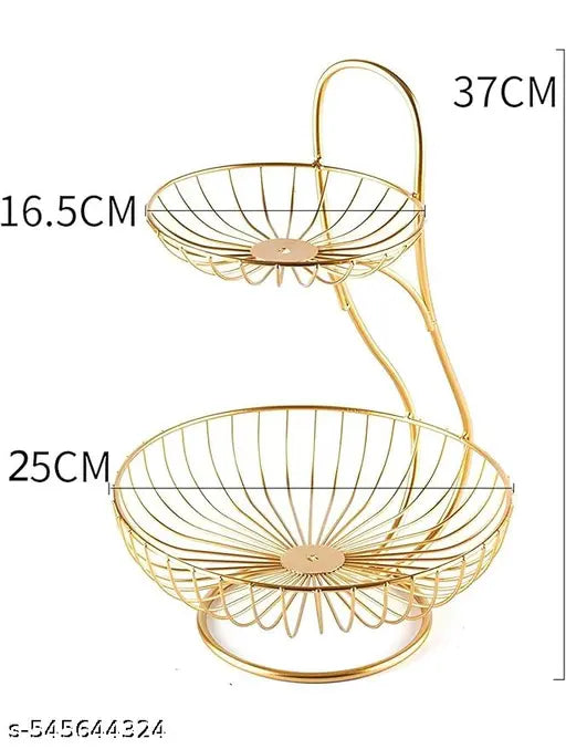 2 Tier Fruit and Vegetable Basket for Kitchen, Dining Table, Counter Top Big Size Fruit Bowl Organizer for and Stand Holder Table Countertop Rack [Gold)