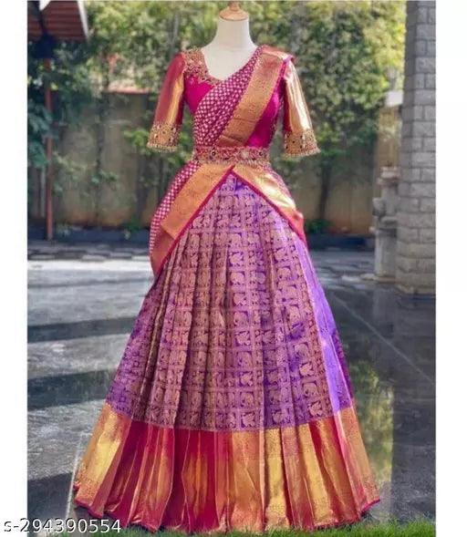 Kanjiveram Silk pure Zari lehanga with blouse along with Duppta - Springkart 