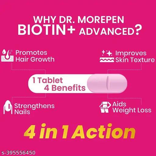 DR. MOREPEN Biotin+ for Hair Growth - 60 Veg Tabs & DR. MOREPEN Natural Collagen Builder, Orange berry Flavour - 250gm