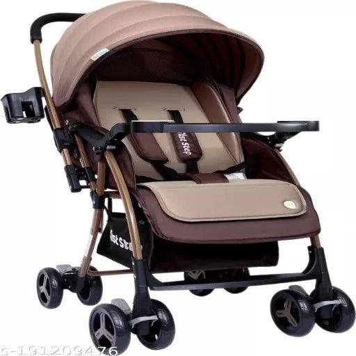 1st Step Caramel Baby Pram Cum Stroller with 5 Point Safety Harness/Infinitely Reclining and Cushioned Seat/Reversible Handle/Front Swivel Wheels - Springkart 