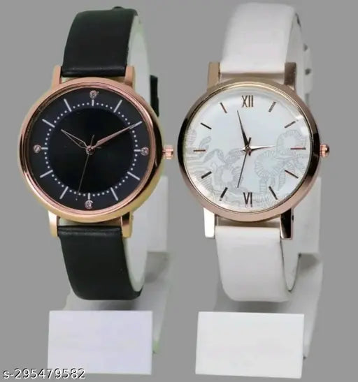 Best Quality Festive Season Flower Designer Round Dial Gorgeous Leather Belt women watches Combo Pack of 2 combo wathces for women stylish girl watches combo pack of 2 analog watches wrist watches combo watches for girls stylish watches Set