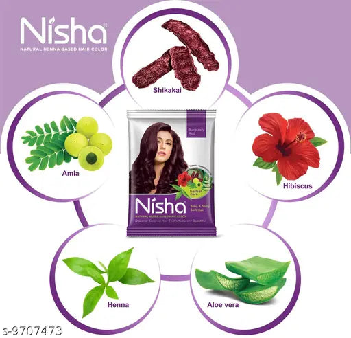 Nisha Natural Henna / Powder Based Hair Color Henna Conditioning Herbal Care silky & Shiny Soft Hair 15gm Each Pack (Burgundy Red, Pack of 10 Pouch)