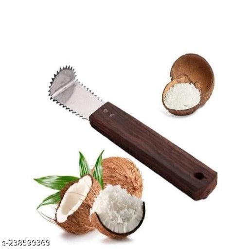 coconut scraper Stainless Steel, Wood Coconut Scrapper, Vintage Kitchen Tool Set Pack of 1 PCS, Silver and Brown - Springkart 