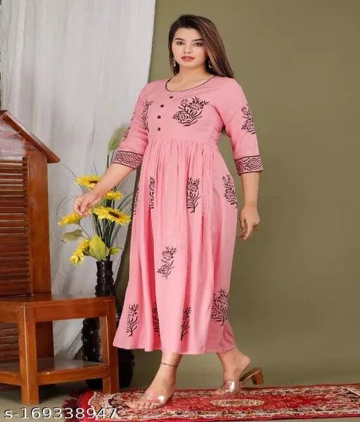 Ragini Enterprises _Women's Rayon Anarkali Hand Block Printed Kurti - Springkart 