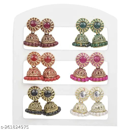 Combo of 6 Pair Colorful Small Jhumki Earrings