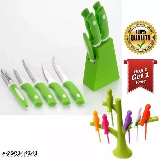 Plastic Knife stand + (FREE bird fruit forks) with set of 5 knifes