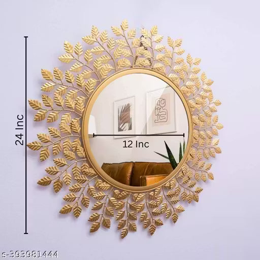 Handcrafted Golden Leaf Design Round Mirror - Perfect for Entryway or Hallway