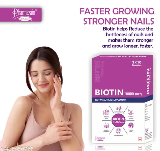 Biotin 10000 mcg , ( Pack Of 30 Capsule ) High Strength Supplement for Hair Growth, Skin & Nails Health