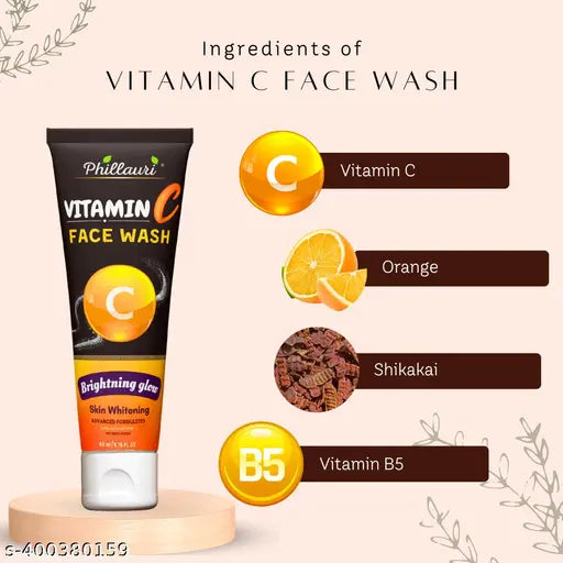 Phillauri Vitamin C Face Wash, Skin Lightening & Tan Removal Face wash,Oil Controal & Remove Pigmentation ,Tan Removal Face Wash, All Skin Types Face Wash (Pack of 4) 240 ML
