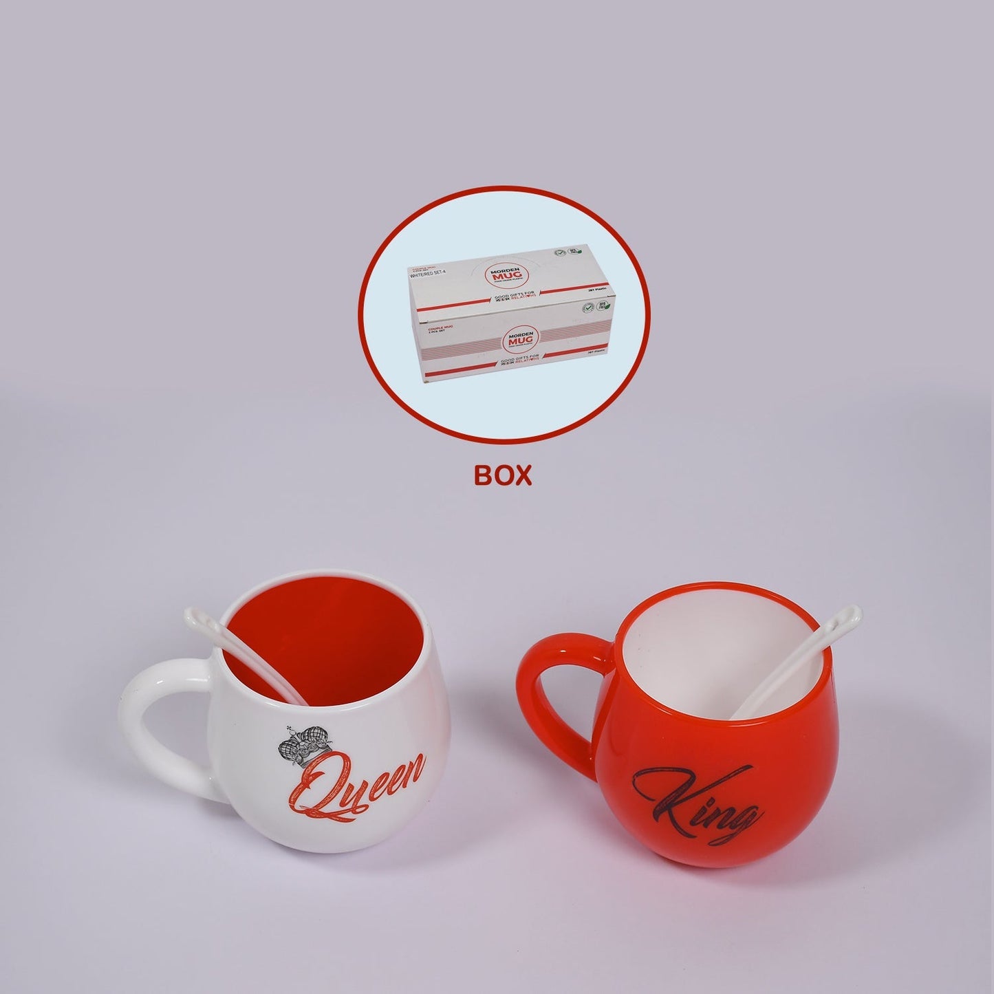 King & Queen Printed Couple Matching Coffee / Tea Plastic Coffee Mug (300ml Set of 2) - Springkart 