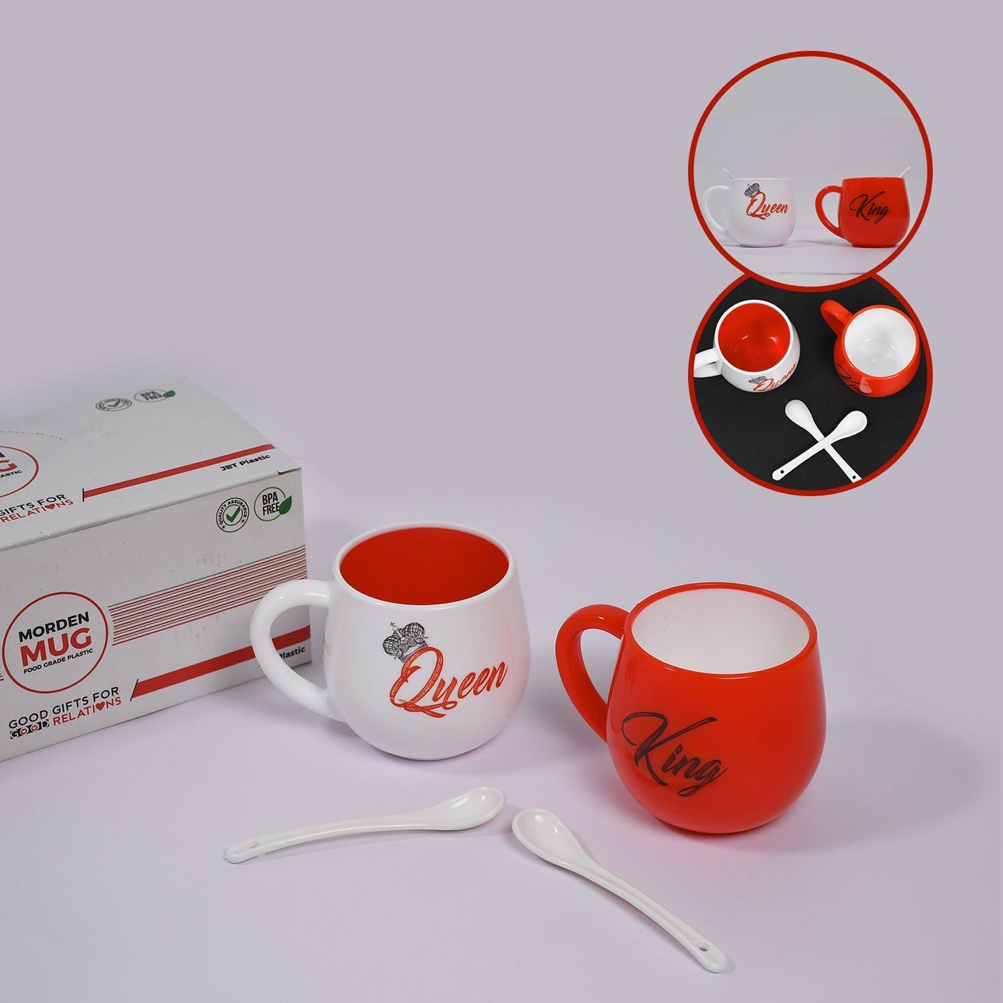 King & Queen Printed Couple Matching Coffee / Tea Plastic Coffee Mug (300ml Set of 2) - Springkart 