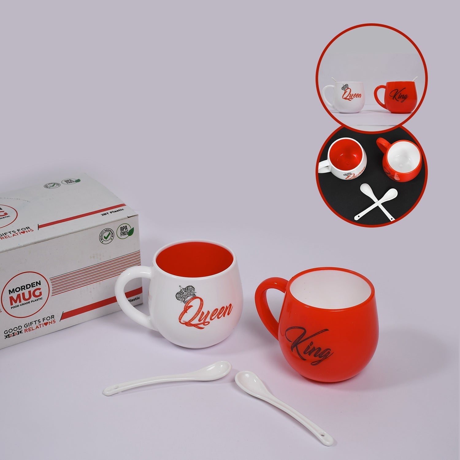 King & Queen Printed Couple Matching Coffee / Tea Plastic Coffee Mug (300ml Set of 2) - Springkart 