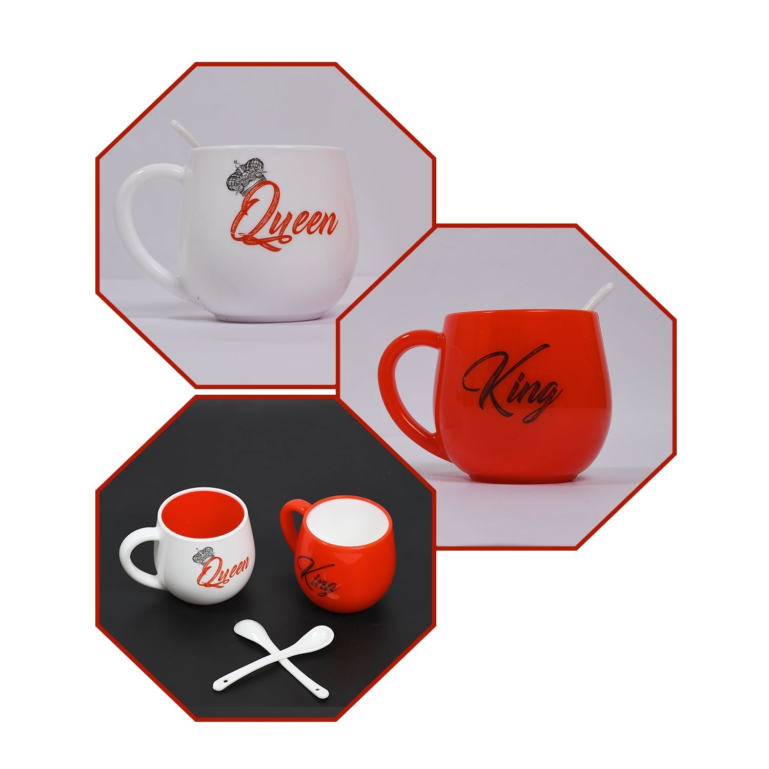 King & Queen Printed Couple Matching Coffee / Tea Plastic Coffee Mug (300ml Set of 2) - Springkart 