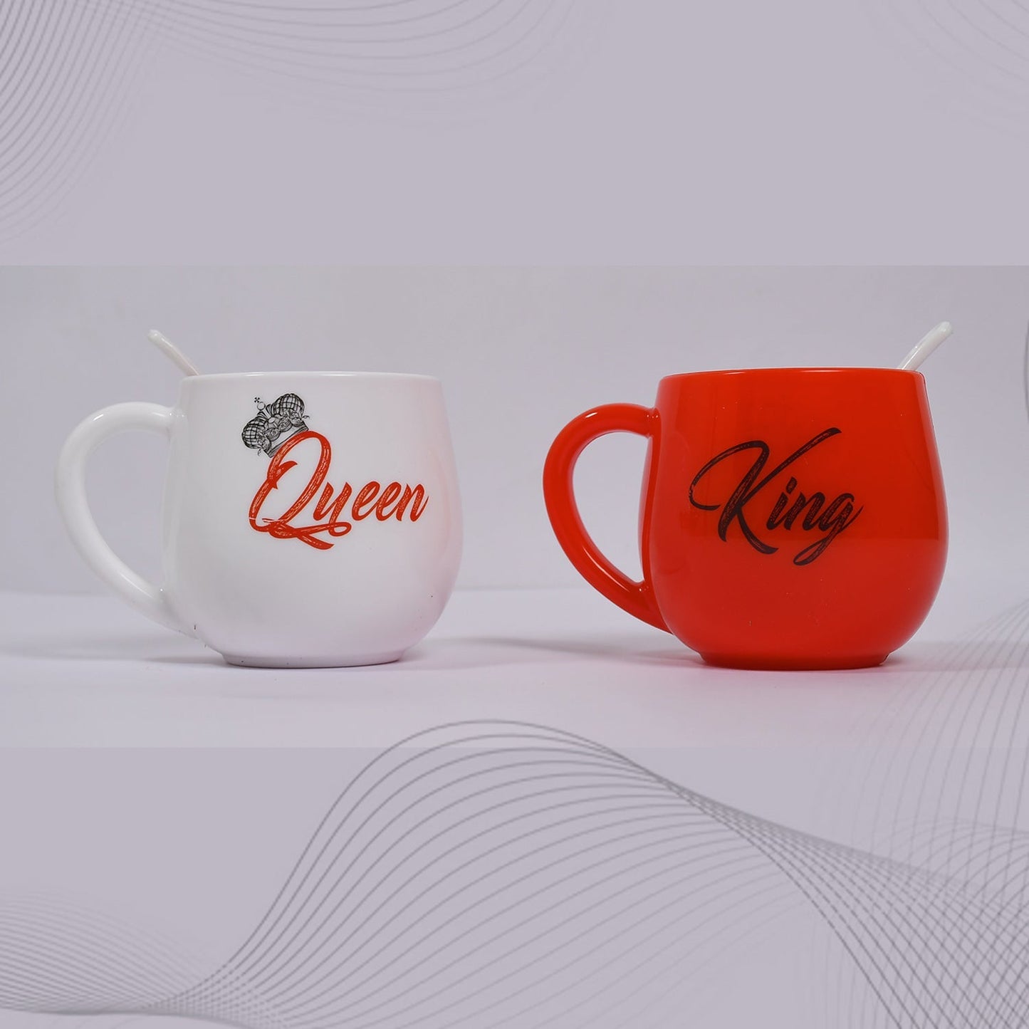 King & Queen Printed Couple Matching Coffee / Tea Plastic Coffee Mug (300ml Set of 2) - Springkart 