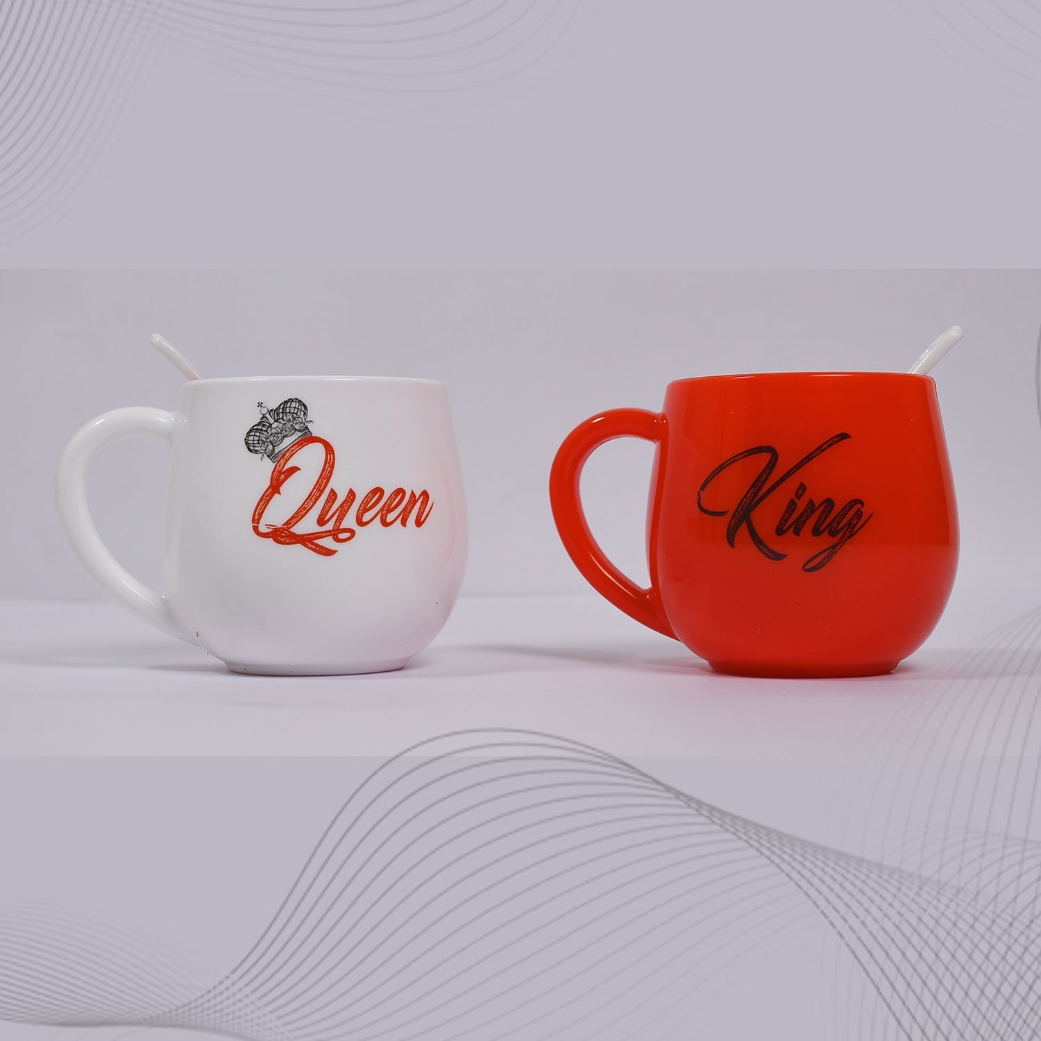 King & Queen Printed Couple Matching Coffee / Tea Plastic Coffee Mug (300ml Set of 2) - Springkart 