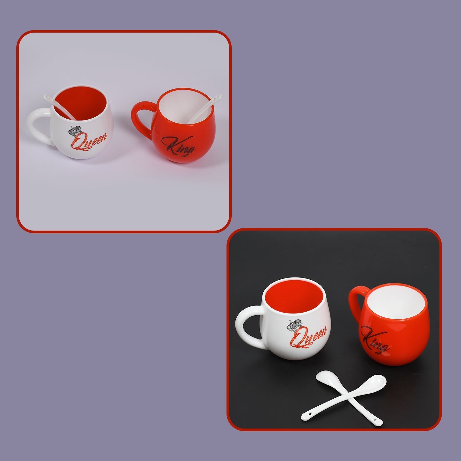 King & Queen Printed Couple Matching Coffee / Tea Plastic Coffee Mug (300ml Set of 2) - Springkart 